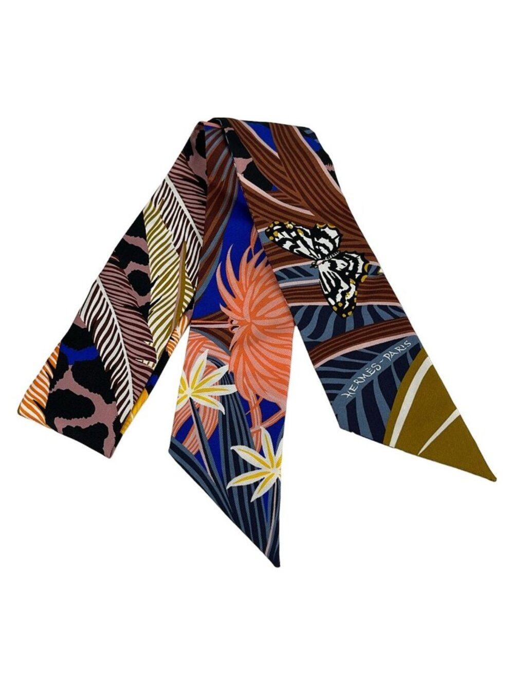 Hermes Scarf Twilly Blue Multi Jaguar Quetzal Butterfly